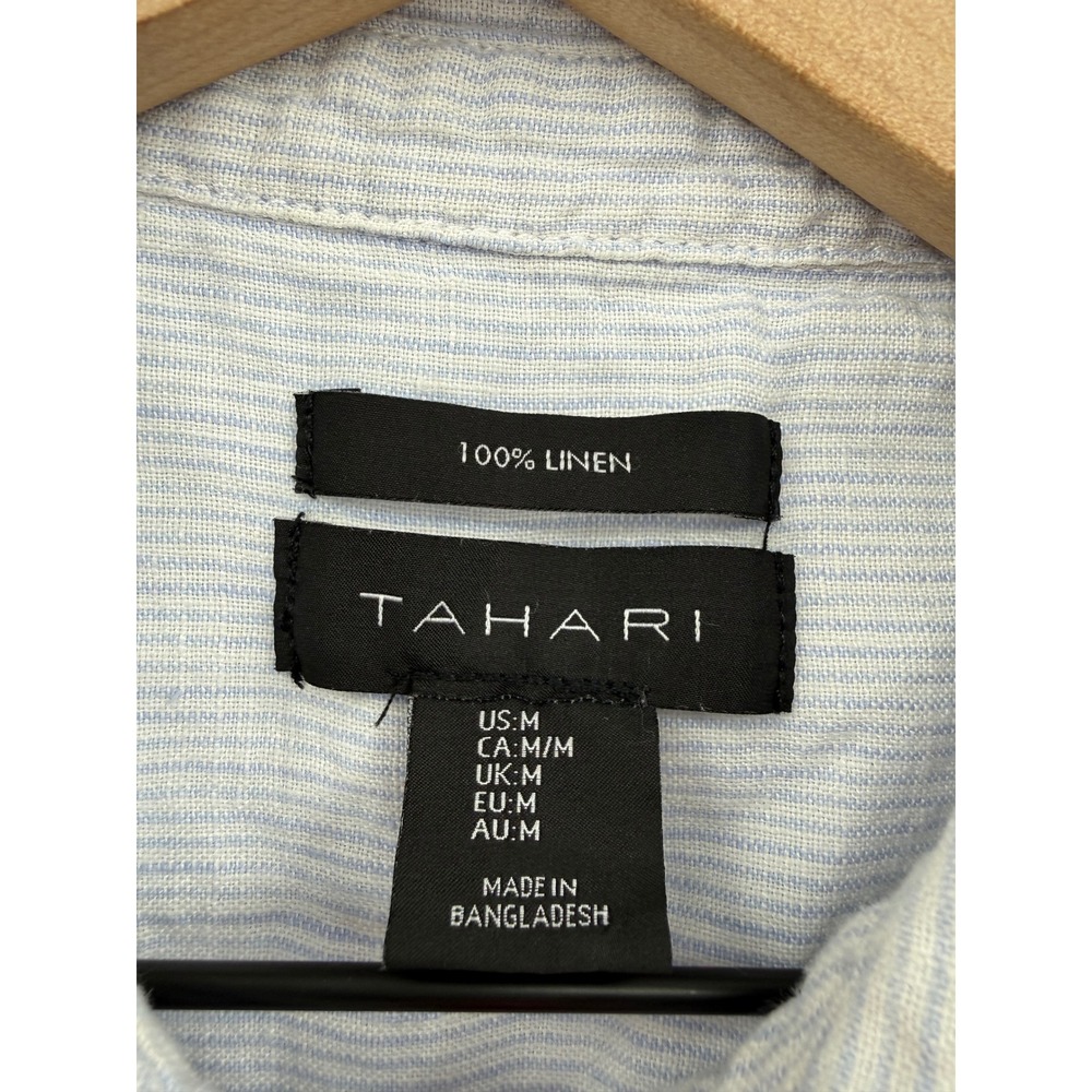 Tahari Dress Womens Medium Blue Striped 100% Linen Short Sleeve Button Up Beach - Picture 3 of 8